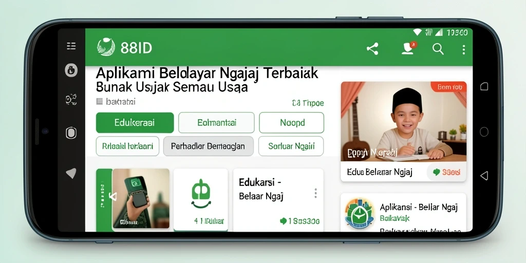 Tampilan antarmuka utama aplikasi Belajar Ngaji 88ID yang user-friendly.