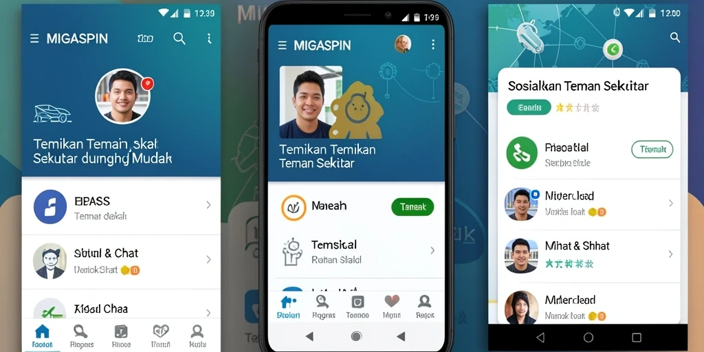 Tampilan antarmuka MIGASPIN untuk pencarian teman sekitar.