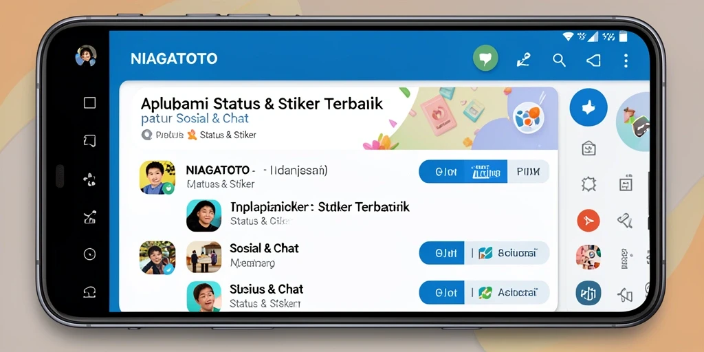 Screenshot aplikasi NIAGATOTO menampilkan berbagai stiker menarik.